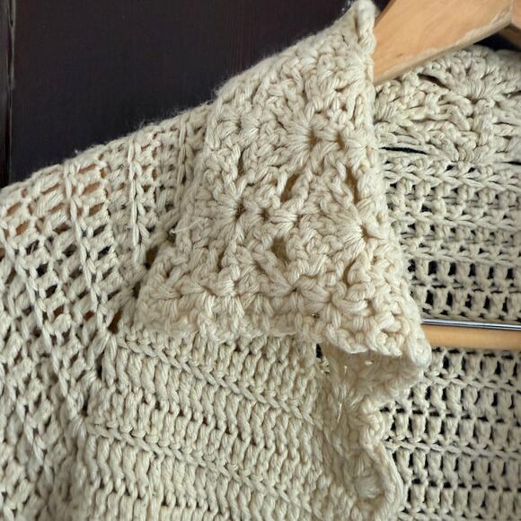 Vintage Hand Knit Collared Open Front Open Bell Sleeve Cardigan | Large - Picture 4 of 6